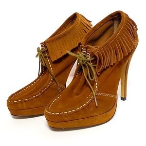 Charles David Suede Fringe Stiletto Heel Booties